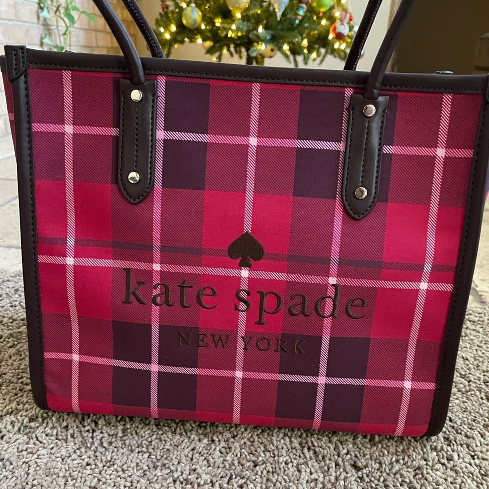 Kate Spade Ella Plaid Tote and Large Zip Pouch